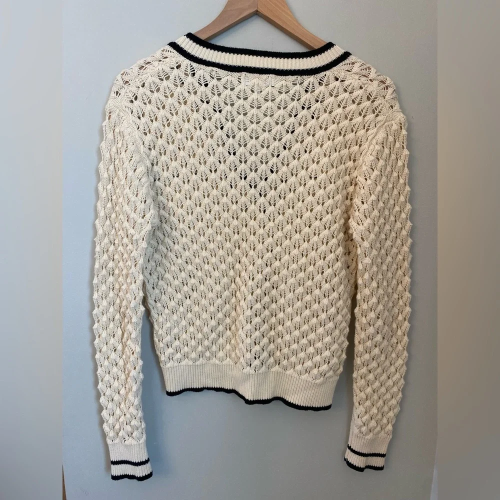 Heartloom Sybil Sweater Crochet Knit V Neck Ivory Size Small Preppy Cottagecore - Picture 6 of 16
